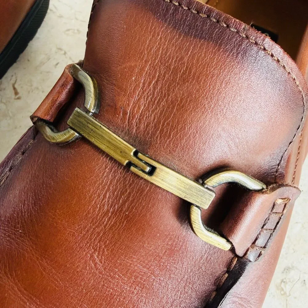 Steve Madden Kowan Driving Loafers Mens 11.5 Brown Leather Shoes Horse Bit Trim